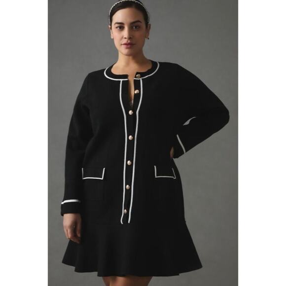 Anthropologie Endless Rose Sweater Blazer Dress Black Knit Gold Buttons Size M - Picture 1 of 13